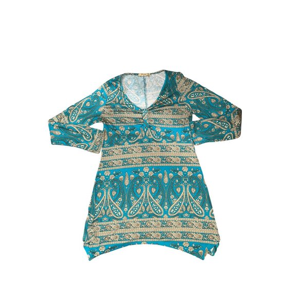 Cestyle Womens Long Sleeve Babydoll Mini-Dress Tunic Paisley Dress Size M Boho - Picture 7 of 8